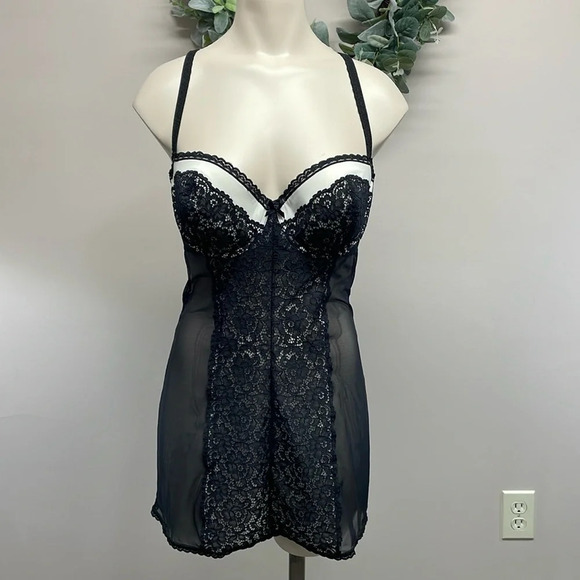 Victoria’s Secret Slip Dress Lingerie Sheer Lace Lined Demi Bra Bustier 36D - Picture 1 of 16